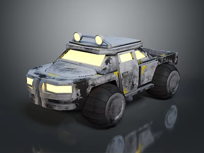 Off road truck with roof round lights silver gray body yellow accents rugged wheels 3d model