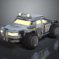 Off road truck with roof round lights silver gray body yellow accents rugged wheels