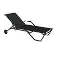Black Outdoor Lounge Chair With Metal Frame Mesh Fabric And Rolling Wheels Design