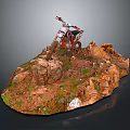 Off Road Motorcycle Parked On Rocky Grass Terrain With Natural Scenery