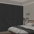 Stylish Full Wall Dark Grey Wardrobe With Grille Doors And Brass Handles For Bedroom Storage