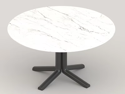 Round Dining Table With White Marble Patterned Top And Black Metal Tripod Base 3d model