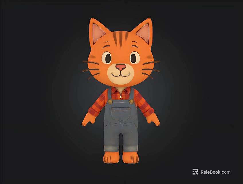 Cute Cartoon Cat Character In Red Striped Shirt And Gray Overalls 3D Design 3d model 