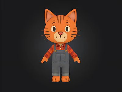 Cute Cartoon Cat Character In Red Striped Shirt And Gray Overalls 3D Design 3d model