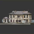 Detailed Miniature Old Building Model With Weathered Walls And Broken Roof