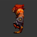 3D Fire Elemental Warrior Creature With Muscular Build Red Orange Flames And Metal Gauntlets
