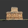 Cartoon Scene of Ancient Architecture Model on Map with Columns Roof Details and Structure