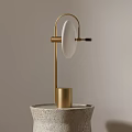 Modern Minimalist Table Lamp with Golden Brass Stand Circular Transparent Lampshade and Stone Base