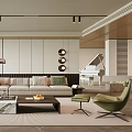 Modern Living Room Interior Design With Beige Sofa Green Cushions And Circular Wall Decor