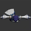 Game and Movie Character With Purple Hair Blue White Outfit Flowing Sash and Long Stockings