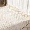 Cream Square Rug With Wavy Patterns On Wooden Floor By White Curtains In Natural Light