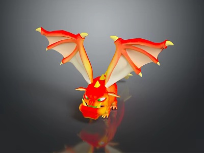 Cartoon Style Red Baby Dragon Game Movie Character With Orange And Yellow Wings 3d model