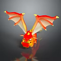 Cartoon Style Red Baby Dragon Game Movie Character With Orange And Yellow Wings