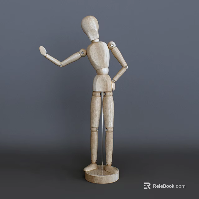 Wooden Articulated Doll Model Figure With Movable Joints Standing On Gray Background 3d model 