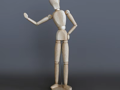 Wooden Articulated Doll Model Figure With Movable Joints Standing On Gray Background 3d model