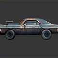 Vintage Blue Car With Rusty Details Front Grille And Hood Exhaust Pipes