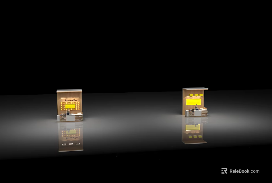 Stylish Modern Reception Desk Design With Yellow Lighting And Counter 3d model 