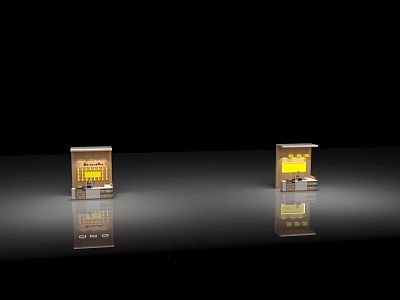 Stylish Modern Reception Desk Design With Yellow Lighting And Counter 3d model