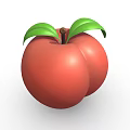 Fresh Ripe Red Peach with Green Leaves and Brown Stem
