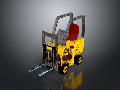 Yellow Forklift Industrial Equipment With Red Seat And Rusty Metal Frame 3d model