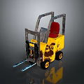 Yellow Forklift Industrial Equipment With Red Seat And Rusty Metal Frame