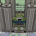 Modern High Rise Residential Complex With Central Garden And Swimming Pool