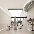 Modern Beauty Hair Salon Interior Design With Reception Desk Spiral Staircase And White Chairs
