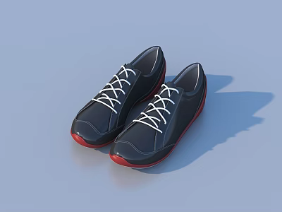 Stylish Black Shoes With White Laces And Red Soles For Daily Use 3d model