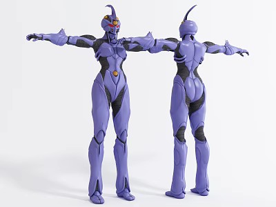Purple Robot Game Movie Character Action Figure With Horned Head And Sleek Design 3d model