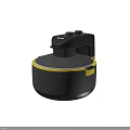 Two Black Kitchen Robot Vacuum Cleaners With Yellow Ring Accents And Round Design
