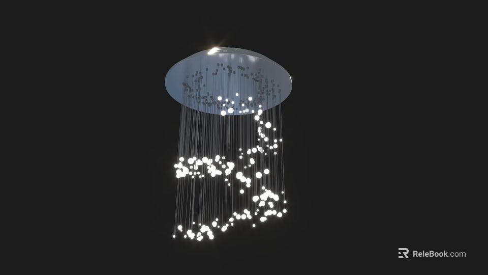 Stylish Modern Chandelier With Hanging Light Strands And Small White Decorative Bulbs 3d model 