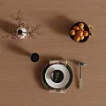 Tableware Set with Plate Chopsticks Black Cup Fruit Bowl and Decorative Vase