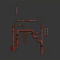 Red Industrial Piping Equipment With Metal Pipes Fittings And Support Structures