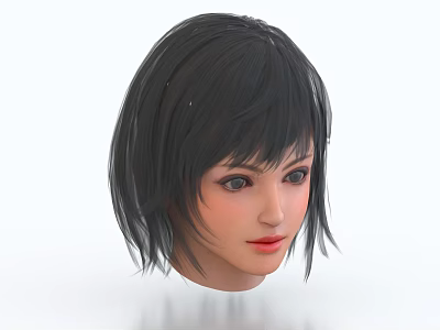 Detailed Female Head Sculpture With Black Short Hair And Artistic Facial Features 3d model