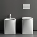 Modern White Toilet In Sleek Bathroom Interior With Bidet And Chrome Faucet
