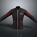Black Leather Jacket With Red Striped Sleeves Front Zipper And Logo Design