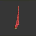 Fiery Red Game Character Weapon With Spiked Structure And Flaming Top Design