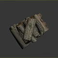 Stacked Natural Wood Logs With Green Mossy Bark And Smooth Cross Sections