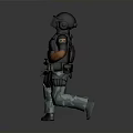 Tactical Gear Equipped Figure In Kneeling Stance With Black Helmet Orange Sleeves And Camouflage Pants