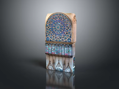 Intricate Arched Architectural Element With Stained Glass Panels And Ornamental Patterns 3d model