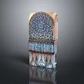 Intricate Arched Architectural Element With Stained Glass Panels And Ornamental Patterns