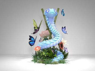 Year of the Snake Flower Art Meichen Year of the Snake Meichen Bubble Carving Snake Head Snake Blue Snake Meichen Flower Art Meichen Bamboo Snake Year of the Snake Ruyi Cute Snake 3d model