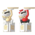 Decorative Lucky Cat Ornament Set with Gold Red Figurines Sunglasses Holding Trays and Fortune Bases