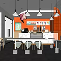 Modern Bubble Tea Shop Interior With Counter Tables Chairs And Pendant Lights