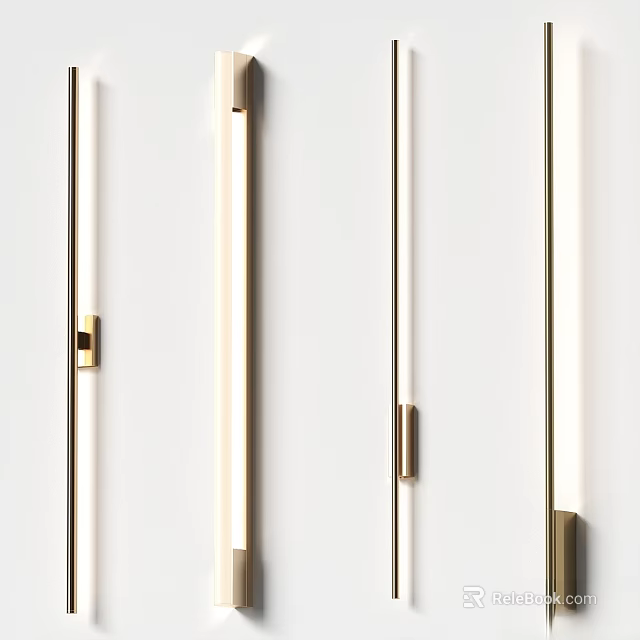 Modern Minimalist Wall Lamps with Brass Accents and Soft Glow on White Background 3d model 