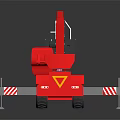 Red Utility Vehicle Featuring Telescopic Crane Arm Forklift Attachment And Safety Ladders