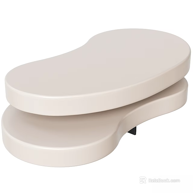 Modern Beige Dining Table With Smooth Surface And Curved Double Layer Design 3d model