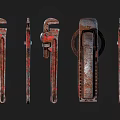 Rusty Metal Hardware Tools And Pipe Wrenches On Dark Background 3d model