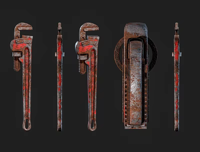 Rusty Metal Hardware Tools And Pipe Wrenches On Dark Background 3d model