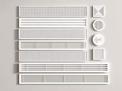 Different Styles of White Air Conditioner Vents with Various Grille Designs 3d model